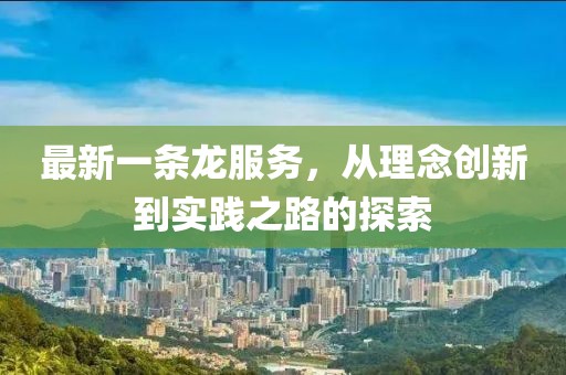 最新一条龙服务，从理念创新到实践之路的探索